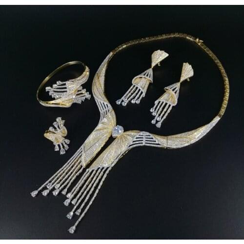 2019 NEW FASHION tassels CZ zircon necklace earring bracelet ring wedding bridal banquet dinnerdressing jewelry set promotion