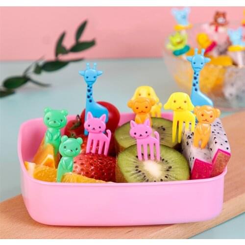 Novelty Plastic Cartoon Animals Ants Cats Musical Note Shape Food Fruit Fork Picks Set for Party Cake Dessert Bento Accessories