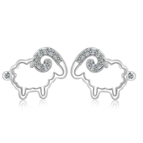 New Fashion Zircon Cute Sheep Animal Stud Earrings for Women Girls 925 Sterling Silver Creative Lovely Mujer Accessories SE134