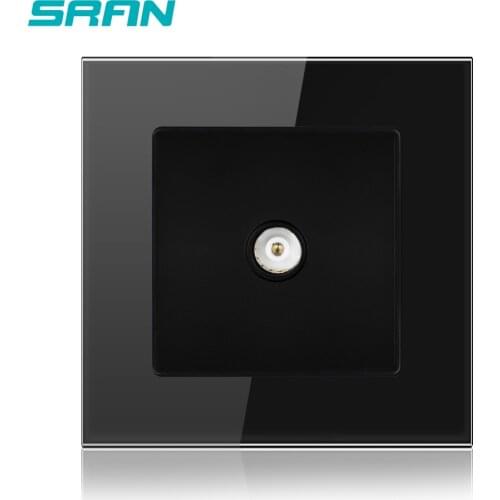 SRAN Crystal Tempered Glass Panel With TV Outlet Wall 86*86mm Home Decoration General Weak Electrical black A601-01B