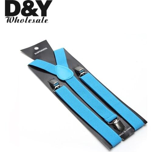 Women MenS Shirt Suspenders For Trousers Pants Holder 2.5cm wide Sky blue Unisex Clip-on Braces Elastic Slim Y- back Wholesale