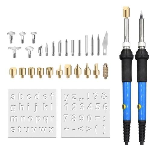 60w 220V/110V Adjustable Soldering Iron Carving Pyrography Tool Wood Embossing Burning Soldering Pen Set Welding Tips Kit