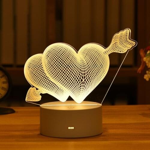 Romantic Love 3D Lamp Heart-shaped Balloon Acrylic LED Night Light Bedroom Decorative Nightlight Table Lamp Valentines Day Gift
