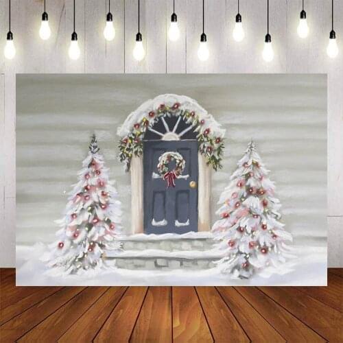 Mehofond Christmas Photography Background Painting Style Vintage Door Winter Snow Newborn Baby Backdrop Photophone Photo Studio