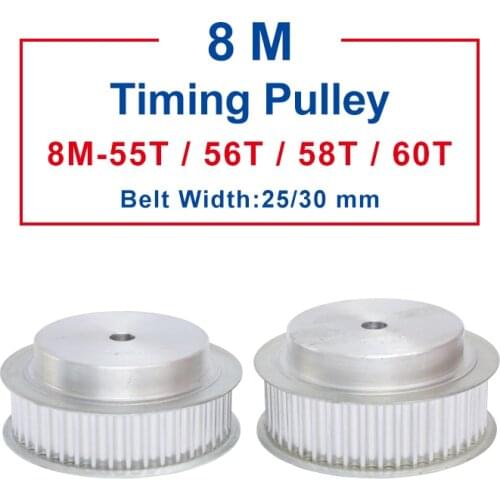 Timing Pulley 8M-55T/56T/58T/60T teeth pitch 8mm process hole 14 mm Aluminum pulley slot width 27/32mm for 25/30mm timing belt