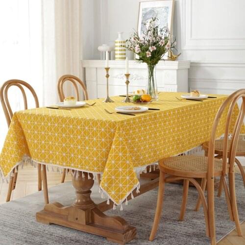 European Style Cotton And Linen Tablecloth Geometric Tassels Rectangular Home Coffee Table TV Cabinet Cover Towel Tablecloth