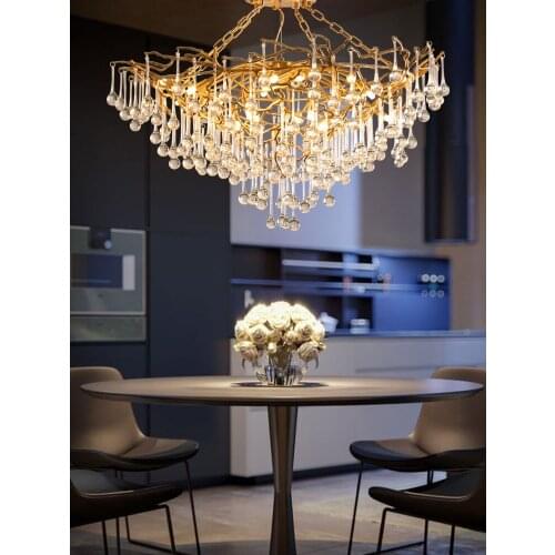 Light luxury copper crystal restaurant chandelier simple modern luxury living room lamp creative atmosphere villa bedroom tree