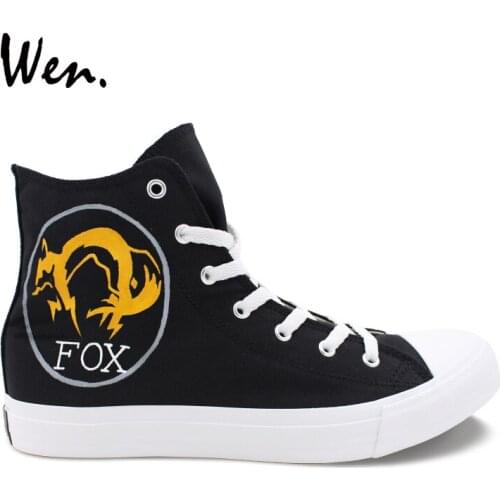 Wen Adult Unisex Design Hand Painted Athletic Shoes Fox Logo High Top Black Boy Girls Canvas Sneakers Flats Footwear