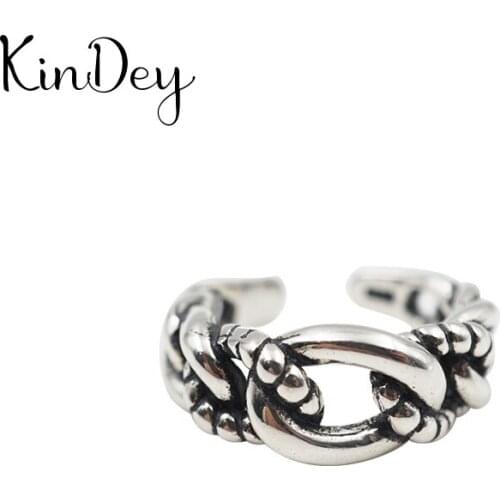 Kindey Vintage Silver Color Hollow Chains Rings Handmade Adjustable Size Rings For Men Women Open Finger Jewelry