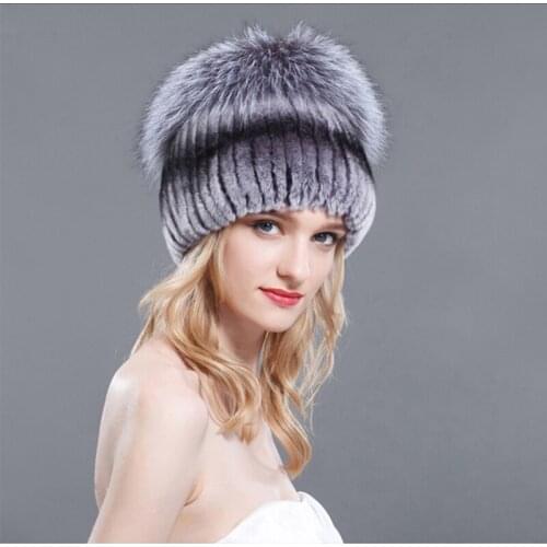 Women Fur Hat For Winter Natural Rex Rabbit Fox Fur Cap Russian Female Fur Headgear Warm Beanies Women Warm Genuine Fur Hats