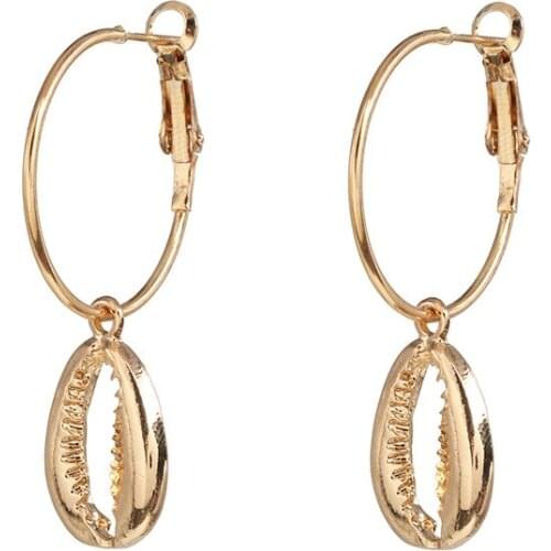 Sea Shell Earrings For Women Gold Color Trendy Metal Shell Cowrie Statement Dangle Earrings New Bohemian Summer Beach Jewelry