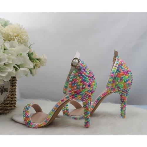 2021 New Arrival Summer Female Bridal Sandals Pearl ankle strap wedding shoes woman Fashion Multicolored Thin Heel Buckle Sandal