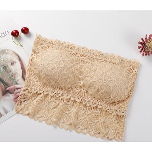 Women Lace Beauty Back Bra Bottoming Solid Color Jacquard Padded Elegant Tube Top