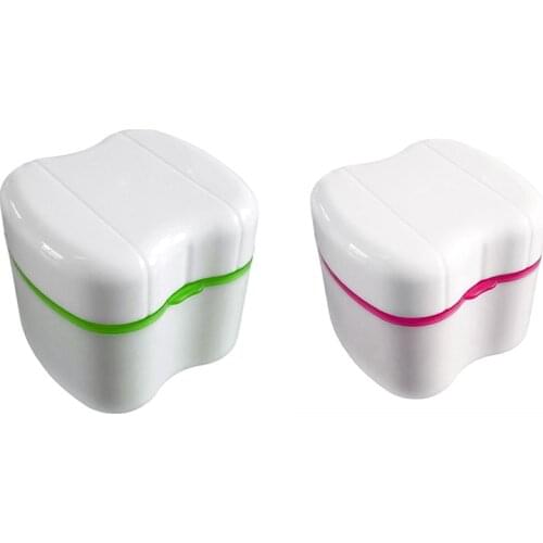 2 Pcs Denture Box with Specially Designed Holder for Rinse Basket,Great for Care,Store and Retrieve, Green & Pink