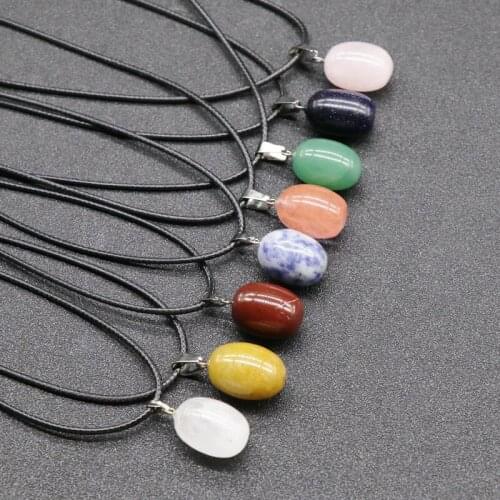 4pcs Natural Austrian Crystal Stone Colored Oval Pendant Necklace Glamour Ladies Jewelry Making Fashion Wild Sweater Chain Match