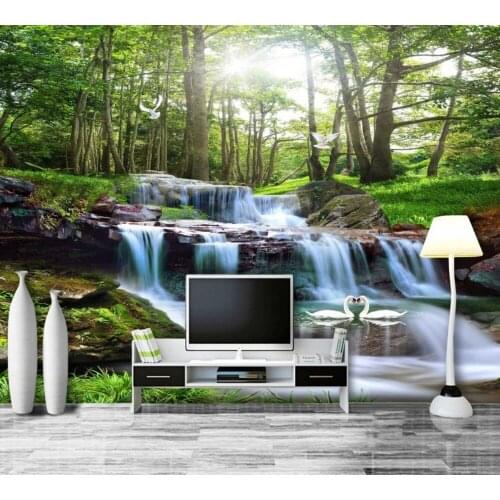 Free Shipping Flowing Water Wealth Landscape Waterfall Mountain Beautiful Living Room TV Background Wall Custom 3d Mural