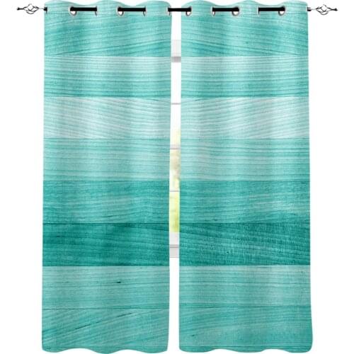 Turquoise Wooden Board Window Curtains LivingRoom Kitchen Curtains for Bedroom Left and Right Biparting Open Curtains