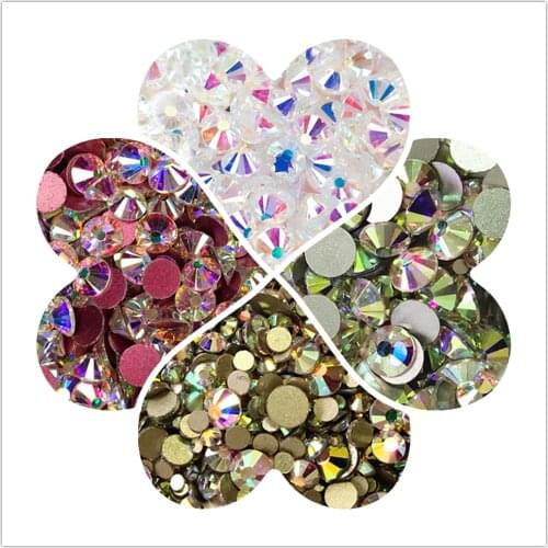 TOP Glitter Crystal AB glue on Rhinestones S3-S50 Non HotFix FlatBack Strass Garment Nail Art Rhinestones Decorations
