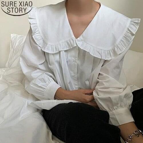 Blouses Fashion Women 2021 Spring Women White Blouse Shirt Korean Version Ins Sweet Temperament Tops Doll Collar Shirt 14037