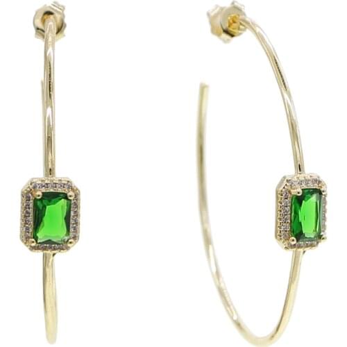 Big 45mm Hoop Earrings Statement Jewelry for Women Wedding Jewelry Brincos Round with green Zirconia Luxury Gold color