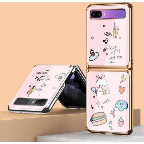 Z Flip Funda Case for Samsung Galaxy Z Flip F7000 Z Fold 2 W21 5G Cartoon Lovely Rabbit Tempered Glass Phone Case Cover Z Fold2