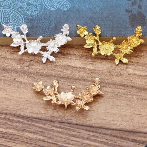 20pcs 22x44mm Metal Alloy Flowers Accessories Gold Silver Color Flowers Retro Connectors For Jewelry Making