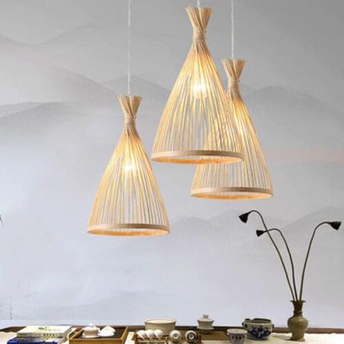 Wood Pendant Light Modern Bamboo Dinner Light Loft Hanging Lamp Kitchen Pendant Lamp Design Bedroom Dining Room Light E27 WF1017