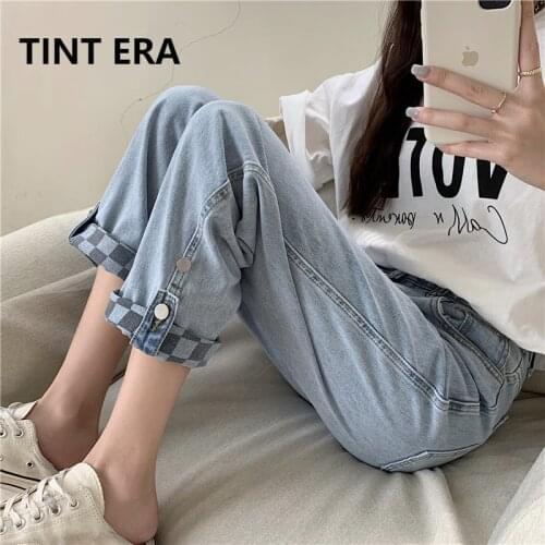TINT ERA Plus Size Fat Mm Cuffed Straight Loose Jeans Womens Spring Autumn High Waist Was Thin Wild Wide-leg Daddy Pants Summer
