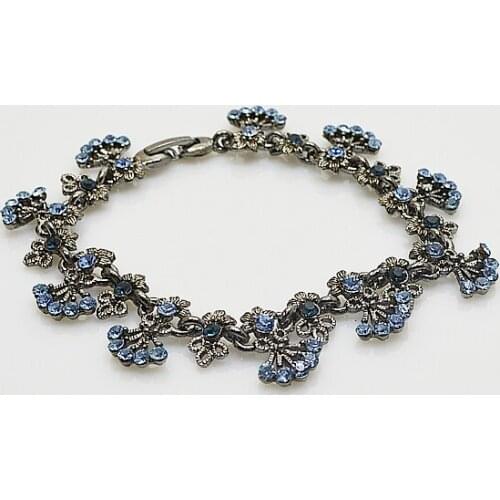 Perfect Blue Rhinestone Flower Bracelet Beautlful Light And Dark Blue Color Gem stones Bangle Charming Women Gift Jewelry