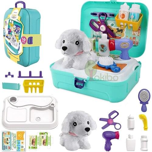 Pretend Play Toys Pet Care Play Set Doctor Kit for Kids Feeding Dog Cat Backpack Gifts for Girls Boys Deformation Cat Dog Toy