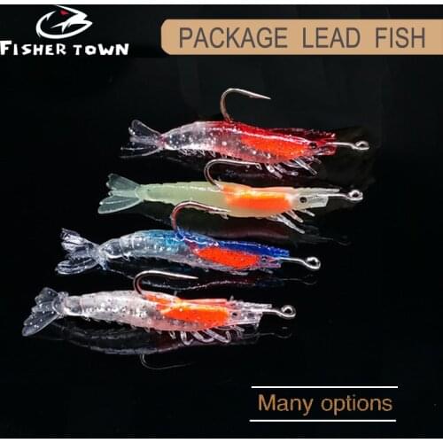 4 Pcs Luminous Prawn Lure Shrimp Fake Bait Soft Single Hook Fishy Smell Simulation Biomimetic Hook Worm Silicone Sea Fishing
