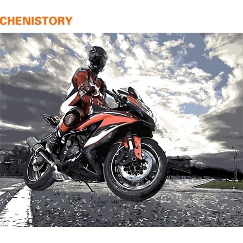 CHENISTORY DIY Painting By Numbers Modern Wall Art Motorcycle Picture By Numbers Hand Painted Acrylic Wall Painting For Home Art
