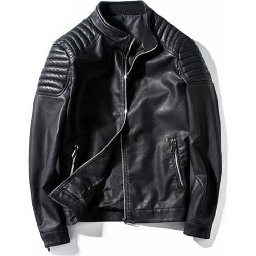 Leather Jacket Men Stand Collar Motorcycle Jackets Jaqueta De Couro Masculino Mens Fashion Streetwear Coats 4XL Veste Cuir Homme