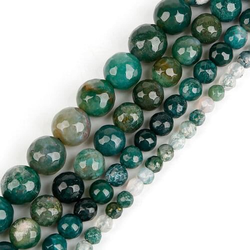 4-12mm Round Faceted Green Tree Agates Moss Agates Beads For Jewelry Making Beads Bracelets 15'' Needlework DIY Beads Trinket