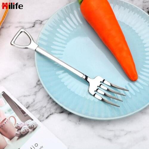 Shovel Shape Long Handle Fork Cooking Accessories Kitchen Tools Tableware Stainless Steel Dessert Coffee Spoon Dinner Fork