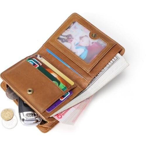 Men Leather Walltes Vintage Wax Oil Skin Wallet Men Short Purse With Zipper Pocket