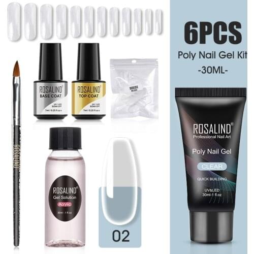 ROSALIND Poly Nail Gel Kit For Manicure Hybrid Varnishes Base Top Primer Gel Lacquer Nail Tool UV LED Lamp Cure Semi Permanent