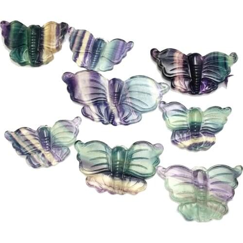 Natural Rainbow Flourite Butterfly Pendant Hand Carved Quartz Animal Healing Crystal Stone Charms Jewelry Gift Home Decoration