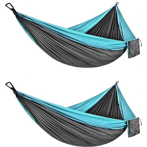 Sky blue and dark gray outdoor nylon parachute cloth hammock single and double camping riding indoor leisure swing chair