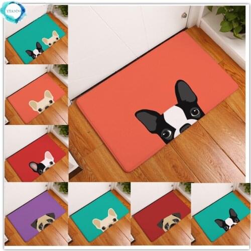 40*60cm Anti Slip Mats Brief Cute Cartoon Bulldog Puppy Dog Mats Welcome Home Entrance Door Floor Flannel Rug