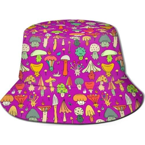 NOISYDESIGNS Summer Hat Women Bucket Cap Cartoon Mushroom Design Rose Red Flat Fisherman Hats Custom Prints