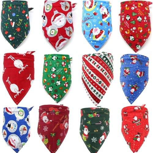 Wholesale 60Pcs Christmas Style Cotton Dog Cat Scarf Bandana Adjustable Dog Collar Waterproof Dog Bibs Pet Grooming Accessories