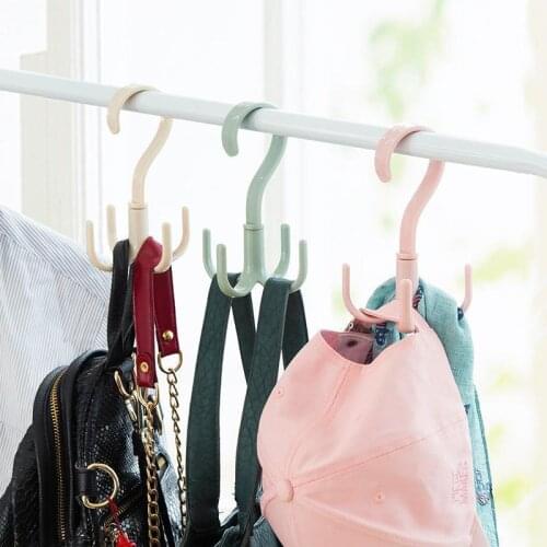 Creative Rotating Four-claw Hook Multifunctional Wardrobe Bag Storage Hook Nail-free Plastic Tie Hanger