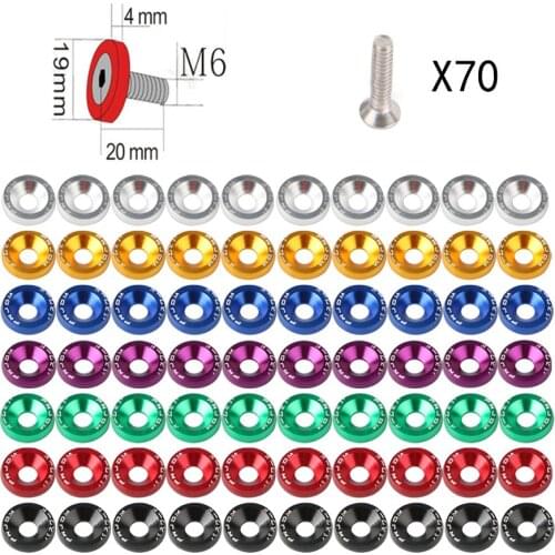 7Color 70PCS Aluminum JDM Fender Washers and M6 Bolt Car Modified Hex Fasteners Fender Washer Bumper Engine Concave Screws