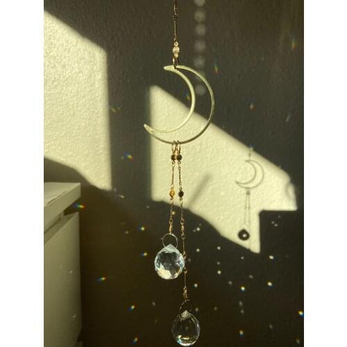 Suncatcher Moon Crystal Prism, Crescent Moon Celestial Gift,New Home Gift,Occult Decor,Witchcraft,Good Luck,Banish Evil,Wiccan