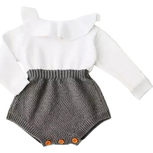 Citgeett Newborn Baby Girl Wool Knitting Tops Patchwork Bodysuit Long Sleeves Warm Outfits Clothes 0-24M