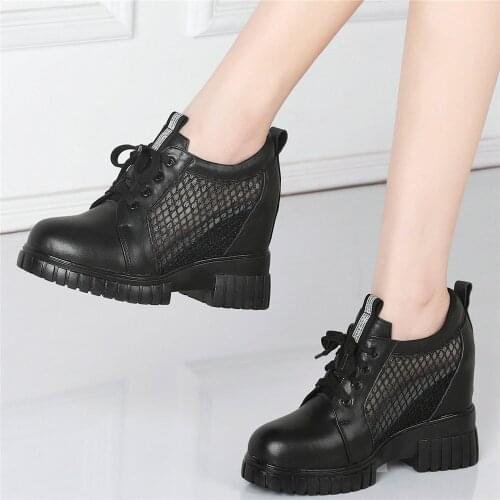 Fashion Sneakers Women Genuine Leather Wedges High Heel Ankle Boots Female Round Toe Chunky Platform Pumps Shoes Casual Shoes