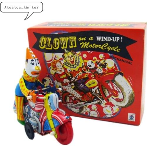Vintage Retro Clown on motorcycle Tin toys Classic Clockwork Wind Up Clown Collection Tin Toy For Adult Kids Collectible Gift