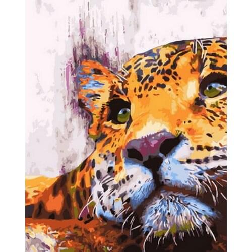 Frameless painting by numbers animals wall decor diy picture oil painting on canvas for home decor 4050cm lying leopard