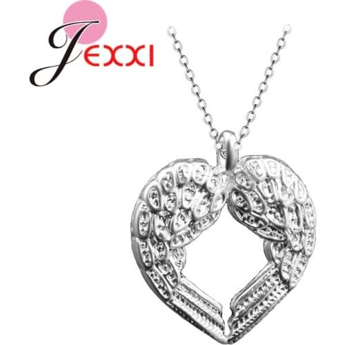 Elegant Angel Wing Design Hollow Love Heart 925 Sterling Silver Pendant Cute Link Chain for Women Necklace Jewelry